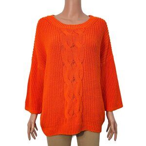 H&M Women’s Medium Soft Chunky Rib Knit Jumper Sweater Neon Orange